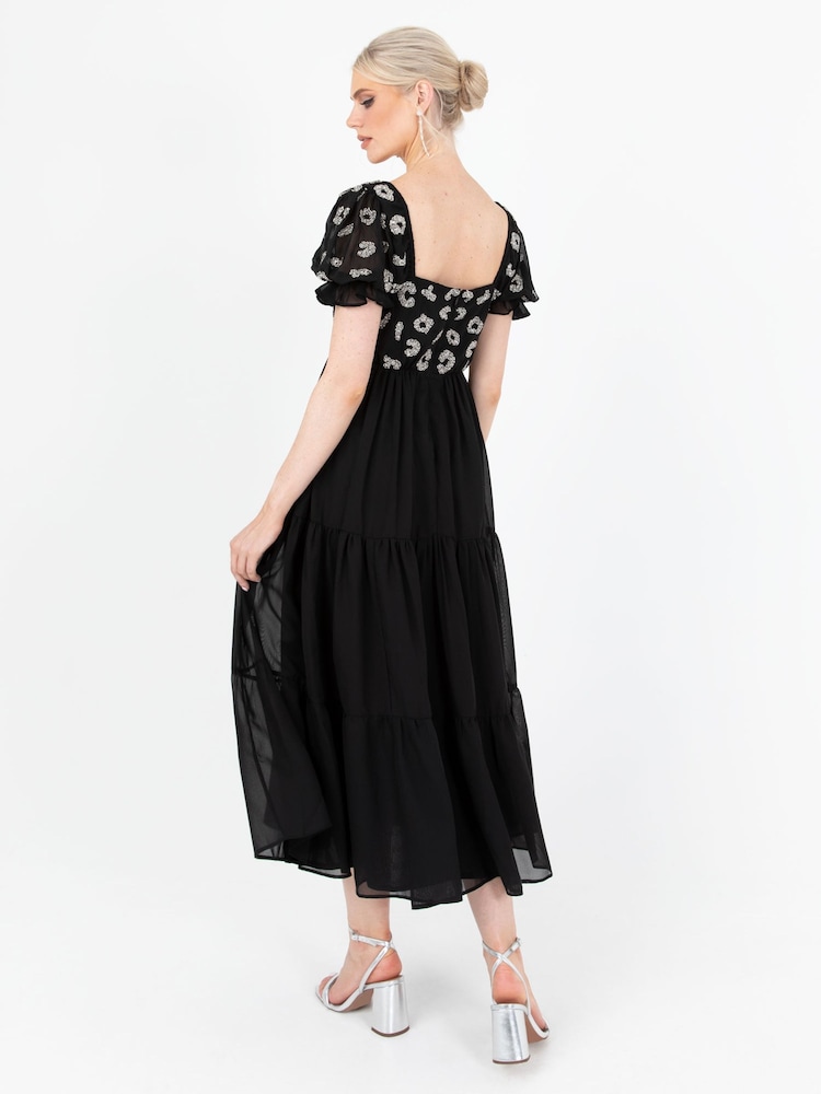 Lovedrobe Black Square Neck Animal Embellished Midaxi Dress - Image 2 of 4