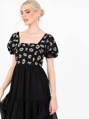 Lovedrobe Black Square Neck Animal Embellished Midaxi Dress - Image 3 of 4