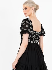 Lovedrobe Black Square Neck Animal Embellished Midaxi Dress - Image 4 of 4