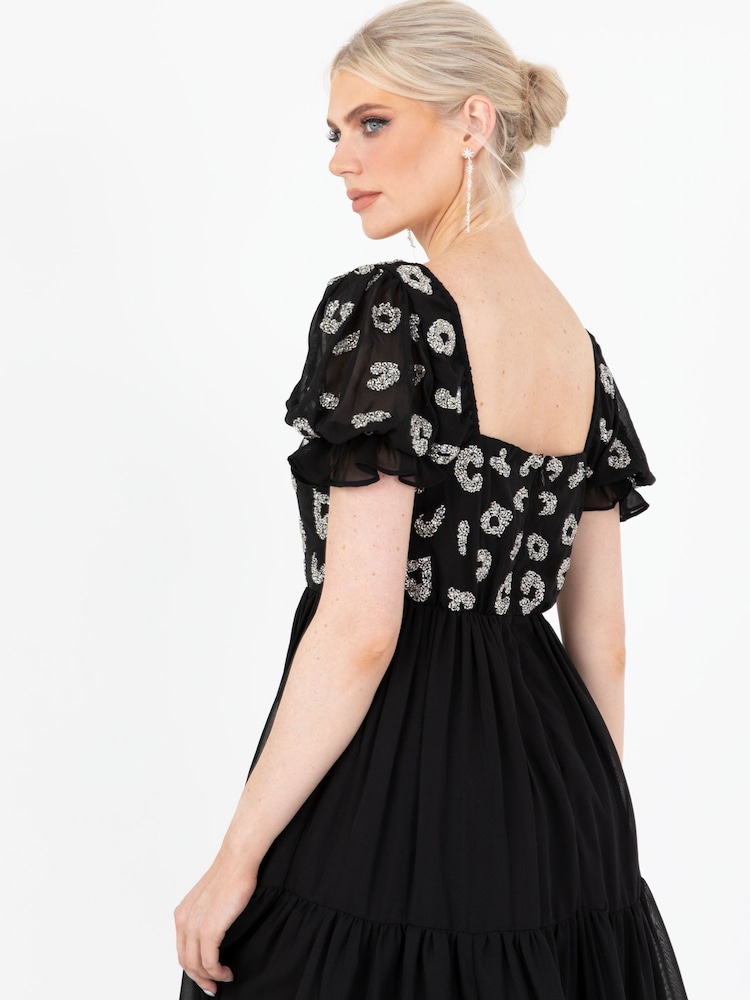 Lovedrobe Black Square Neck Animal Embellished Midaxi Dress - Image 4 of 4