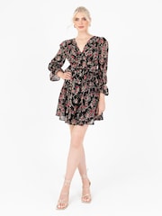 Lovedrobe Frill Front Embroidered Black Mini Dress - Image 1 of 6