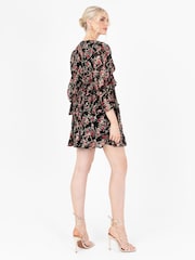 Lovedrobe Frill Front Embroidered Black Mini Dress - Image 3 of 6