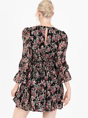 Lovedrobe Frill Front Embroidered Black Mini Dress - Image 5 of 6