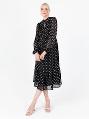 Lovedrobe Printed High Neck Black Midi Dress - Image 1 of 7