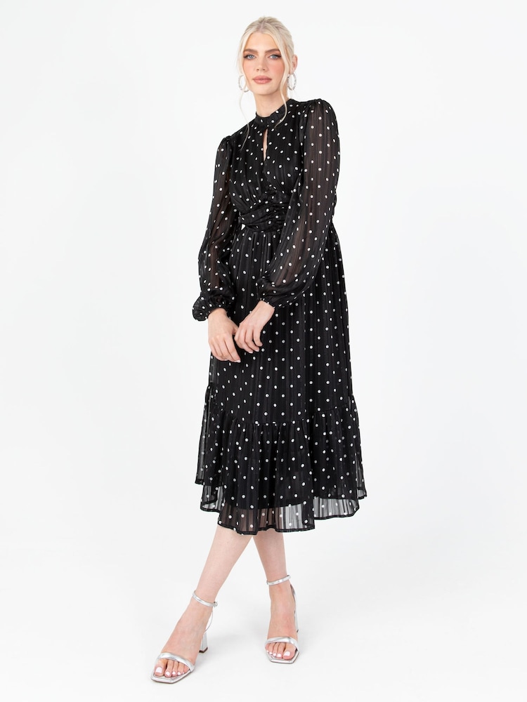 Lovedrobe Printed High Neck Black Midi Dress - Image 1 of 7