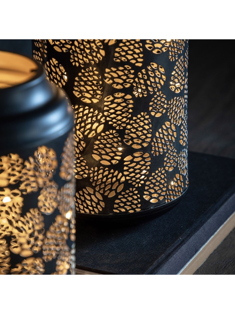 Gallery Home Black Christmas Pinecone Large LED Lantern Light - Image 2 of 5