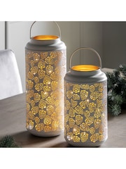 Gallery Home White Christmas Pinecone Large LED Lantern Light - Image 1 of 6