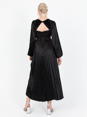 Lovedrobe Jacquard Satin Pleated Black Midaxi Dress - Image 2 of 5