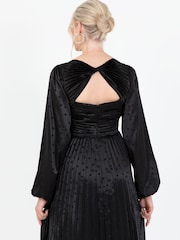 Lovedrobe Jacquard Satin Pleated Black Midaxi Dress - Image 5 of 5
