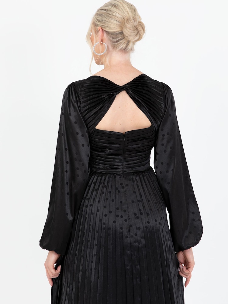 Lovedrobe Jacquard Satin Pleated Black Midaxi Dress - Image 5 of 5