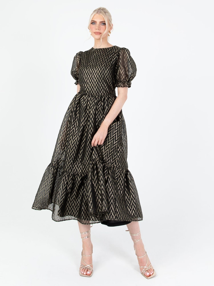 Lovedrobe Zig Zag Tie Back Black Midaxi Dress - Image 1 of 6