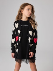 smALLSAINTS Black Amore Heart Girls Long Knitted Cardigan - Image 1 of 9