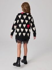 smALLSAINTS Black Amore Heart Girls Long Knitted Cardigan - Image 2 of 9