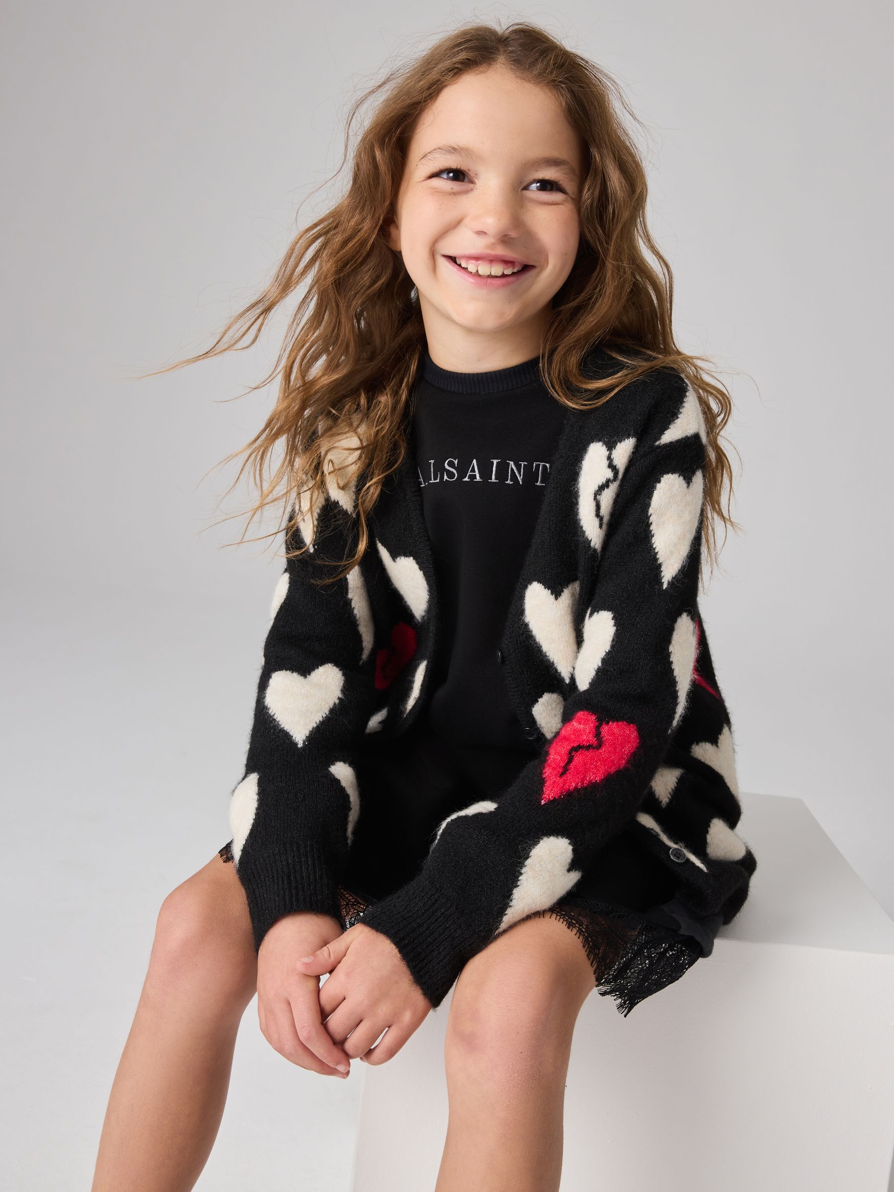 Buy smALLSAINTS Black Amore Heart Girls Long Knitted Cardigan from