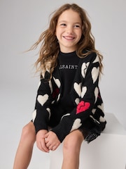smALLSAINTS Black Amore Heart Girls Long Knitted Cardigan - Image 4 of 9