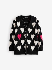 smALLSAINTS Black Amore Heart Girls Long Knitted Cardigan - Image 6 of 9