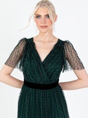 Lovedrobe Green Printed Angel Sleeve Tiered Maxi Dress - Image 3 of 5