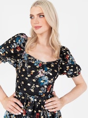 Lovedrobe Blue Foil Printed Lace Tiered Hem Midaxi Dress - Image 4 of 5