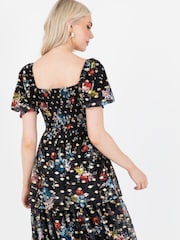 Lovedrobe Blue Foil Printed Lace Tiered Hem Midaxi Dress - Image 5 of 5