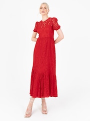 Lovedrobe Red Lace Puff Sleeve Midaxi Dress - Image 1 of 6
