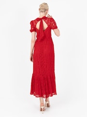 Lovedrobe Red Lace Puff Sleeve Midaxi Dress - Image 2 of 6