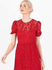 Lovedrobe Red Lace Puff Sleeve Midaxi Dress - Image 3 of 6