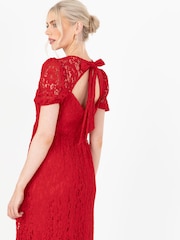 Lovedrobe Red Lace Puff Sleeve Midaxi Dress - Image 4 of 6