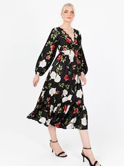 Lovedrobe Printed Lace Trim Black Midaxi Dress - Image 1 of 7