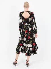 Lovedrobe Printed Lace Trim Black Midaxi Dress - Image 3 of 7