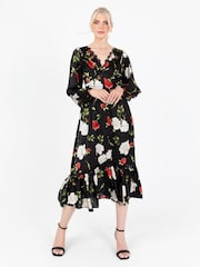 Lovedrobe Printed Lace Trim Black Midaxi Dress - Image 4 of 7