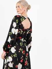 Lovedrobe Printed Lace Trim Black Midaxi Dress - Image 5 of 7