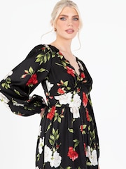 Lovedrobe Printed Lace Trim Black Midaxi Dress - Image 6 of 7