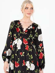 Lovedrobe Printed Lace Trim Black Midaxi Dress - Image 7 of 7