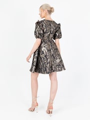 Lovedrobe Grey Metallic Jacquard Babydoll Mini Dress - Image 3 of 5