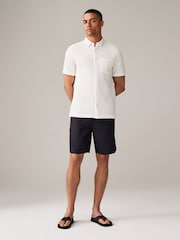 White Waffle Texture Short Sleeve 100% Cotton Shirt - Image 2 of 8