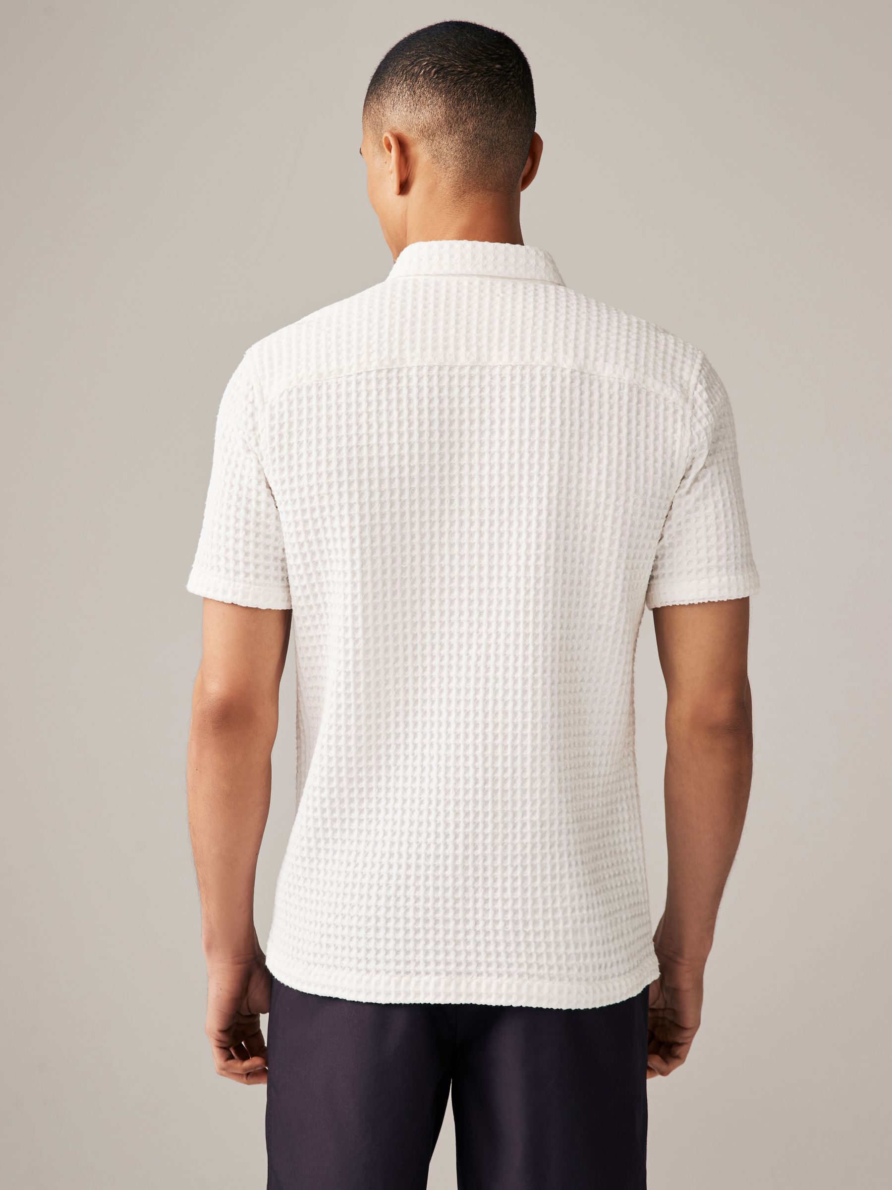 Buy White Waffle Texture Short Sleeve 100% Cotton Shirt from