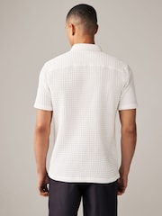 White Waffle Texture Short Sleeve 100% Cotton Shirt - Image 3 of 8