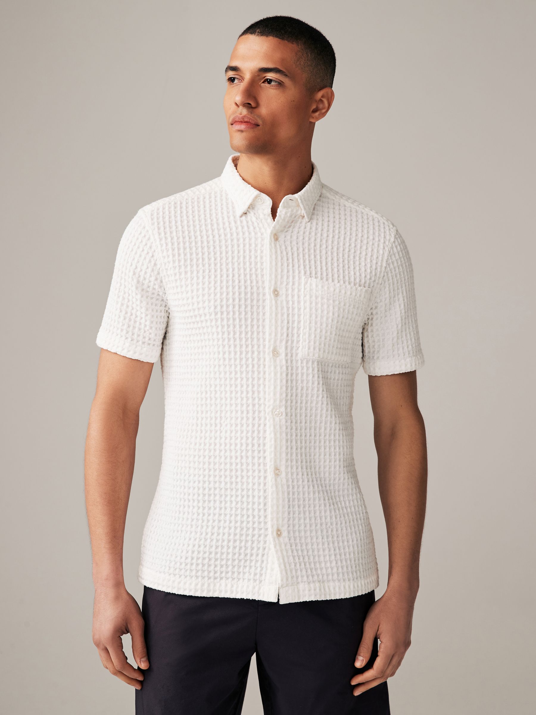 Buy White Waffle Texture Short Sleeve 100% Cotton Shirt from Next Luxembourg