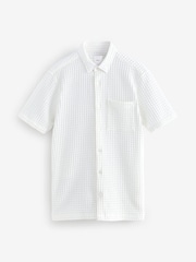 White Waffle Texture Short Sleeve 100% Cotton Shirt - Image 6 of 8