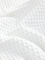 White Waffle Texture Short Sleeve 100% Cotton Shirt - Image 7 of 8