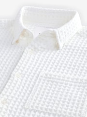 White Waffle Texture Short Sleeve 100% Cotton Shirt - Image 8 of 8