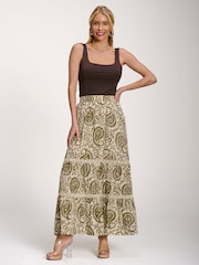Jolie Moi Green Lace Trim Tiered Maxi Skirt - Image 1 of 6