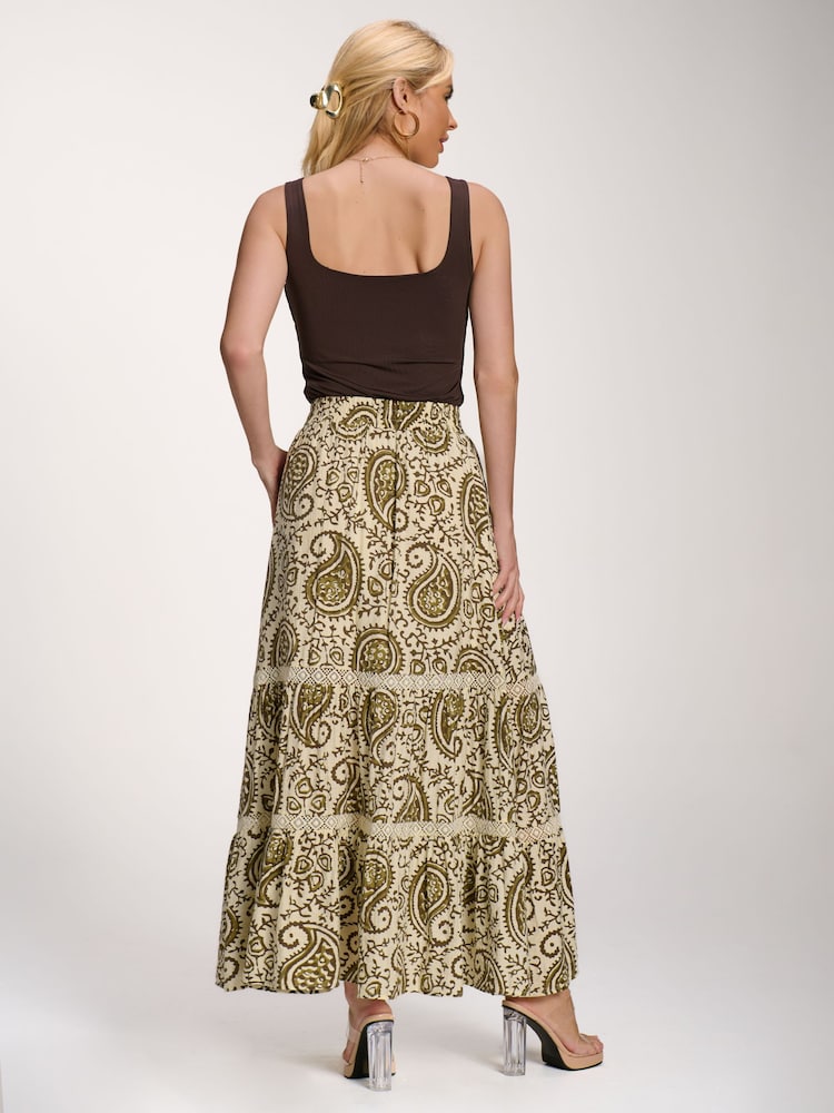 Jolie Moi Green Lace Trim Tiered Maxi Skirt - Image 2 of 6