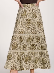 Jolie Moi Green Lace Trim Tiered Maxi Skirt - Image 3 of 6