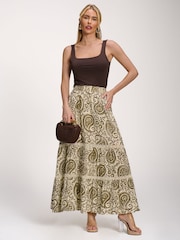 Jolie Moi Green Lace Trim Tiered Maxi Skirt - Image 5 of 6