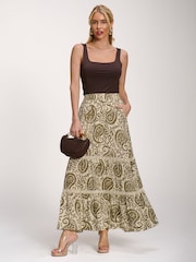 Jolie Moi Green Lace Trim Tiered Maxi Skirt - Image 6 of 6