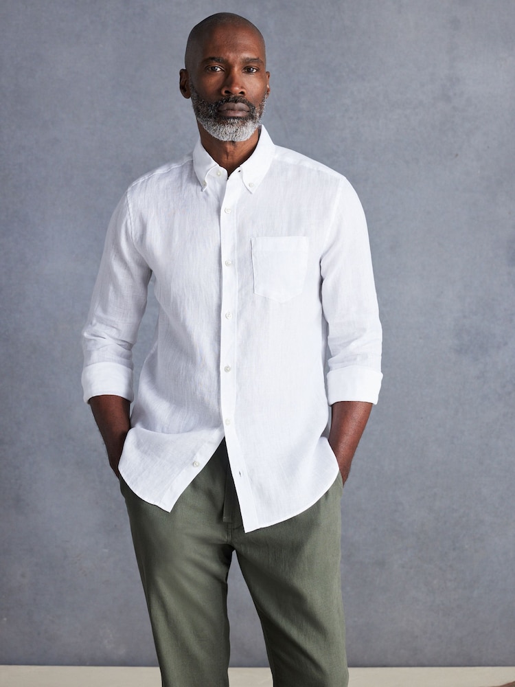 Pink Signature 100% Linen Long Sleeve Shirt - Image 1 of 8