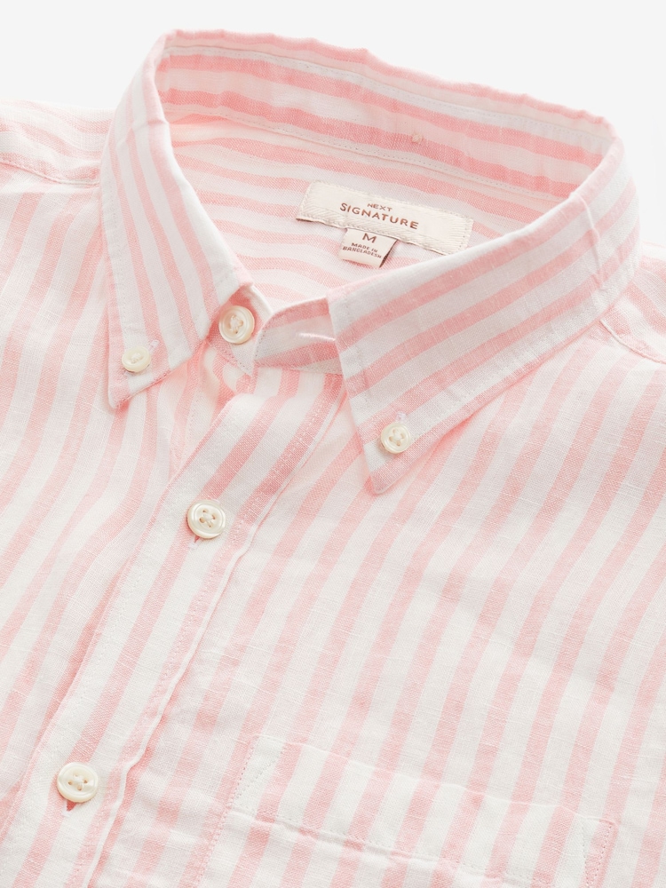 Pink Signature 100% Linen Long Sleeve Shirt - Image 8 of 8