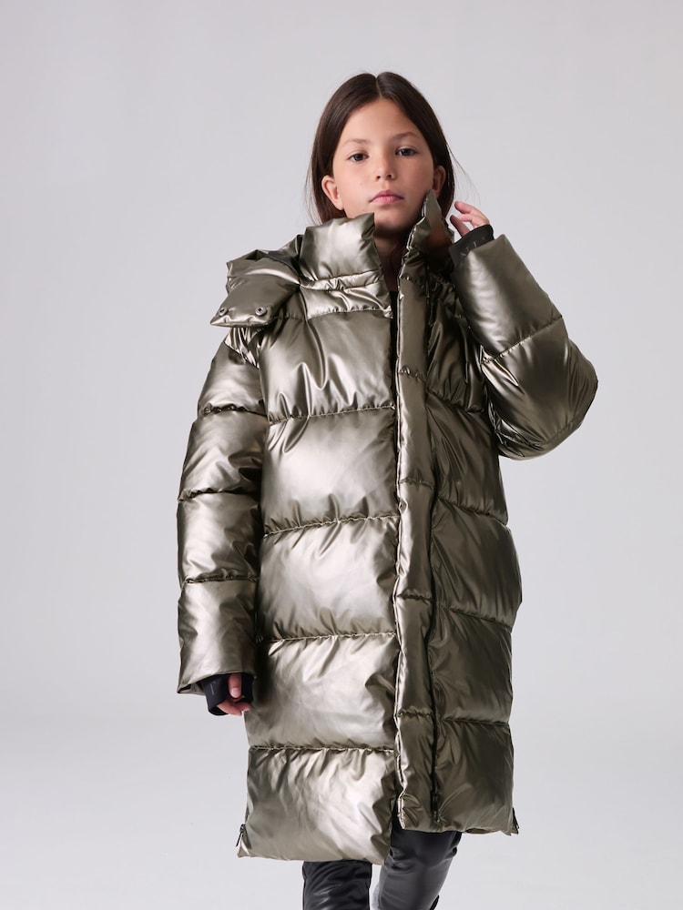 smALLSAINTS Metallic Longline Padded Girls Coat - Image 2 of 17