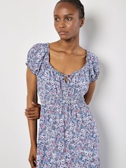 Apricot Purple Watercolour Floral Milkmaid Midi Dress - Image 1 of 4